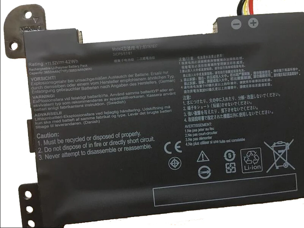 Laptop Battery 11.52V42Wh B31N1637 C31N1637 For VivoBook X510 X510U X510UQ X510UA S510U S510UF S510UQ F510U F510UA F510UQ Series