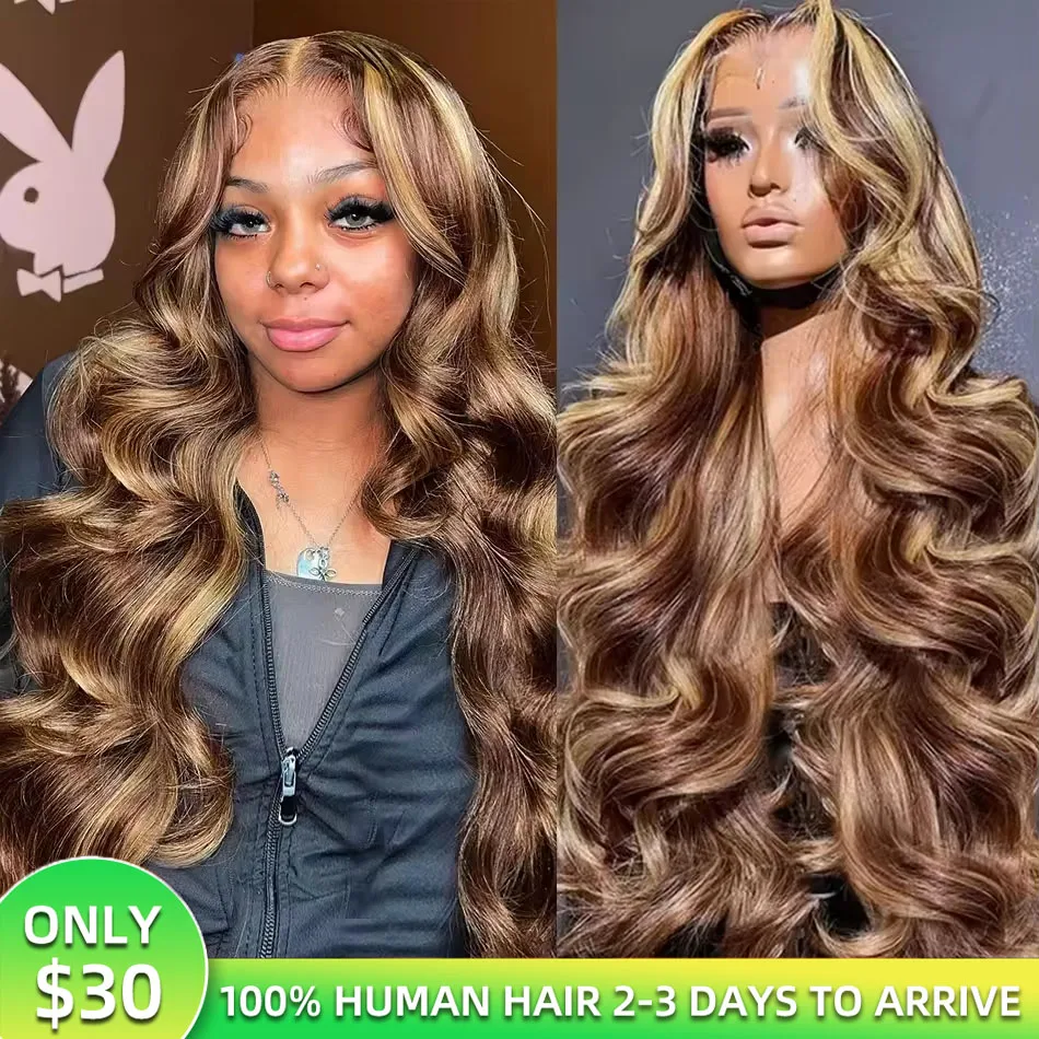 

13x6Highlight Body Wave Wig Human Hair 4/27 Honey Blonde 40Inch lace Front Wig Human Hair 250 Density Body Wave lace Frontal Wig
