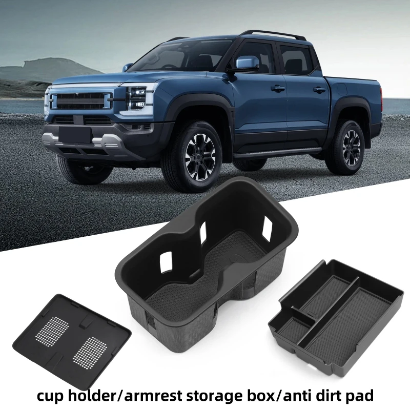 

for BYD Shark 2025 2024 Armrest Storage Box/Car Cup Holder/Wireless Charging Anti Dirt Pad Accessories Organizer Black