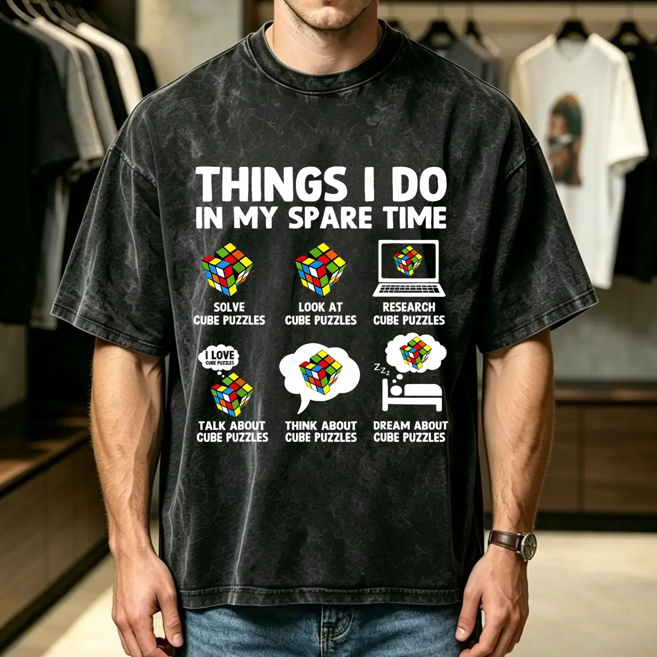 washed T Shirt Things I Do In My Spare Time Cube Puzzle Speed Cubing long or short sleeves vintage Washed Stretched homme