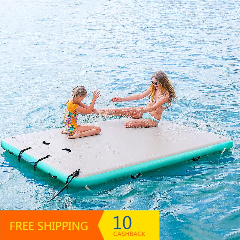 Custom Size Color Wholesale Drop Stitch Inflatable Water Floating Dock Platform with Ladder For Lake Sea Pool Water Leisure