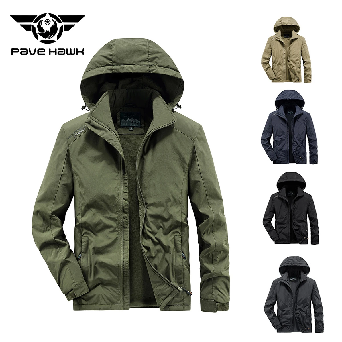 Autumn Winter Plush Jacket Men Windproof Wear-resistant Thickened Warm Hooded Coat Outdoor Sport Hiking Climbing Fishing Jackets