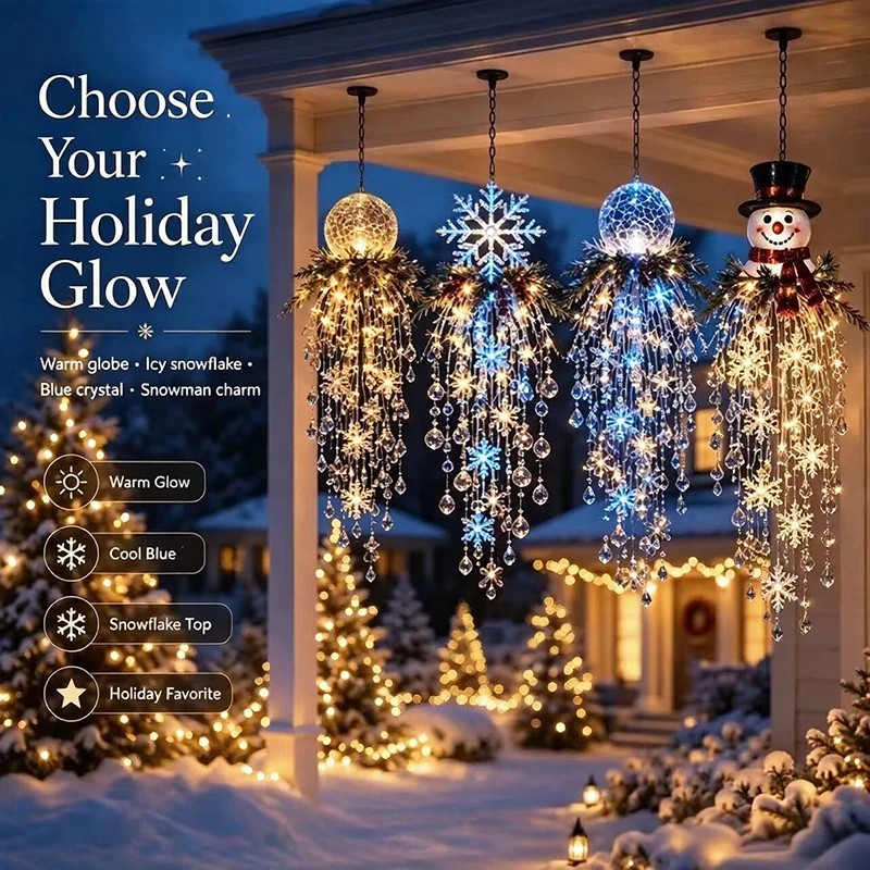 New Crystal Cascade Christmas Light Glow Hanging Ornament Outdoor Garden Yard Decor Christmas Tree Light for Weeding Home Decor