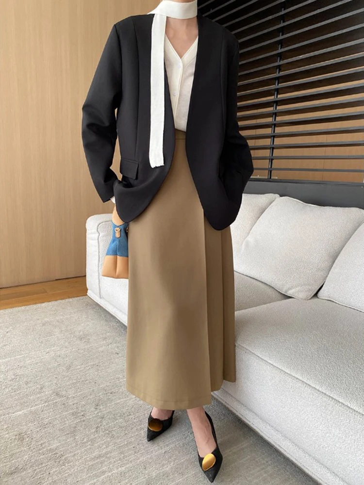 Lanmrem Büro Dame Blazer Frauen V-Ausschnitt lange Ärmel einfarbig elegante Minimalismus Mäntel 2024 Herbst neue Kleidung 2 z3036