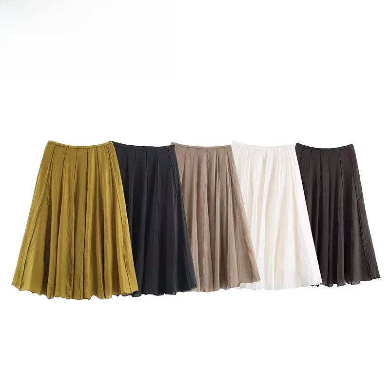 Fashionable Polyester A-Line Skirt Women's Mid-Waist Standard Fit Casual Style Patchwork Drapey Skirt for Autumn Season