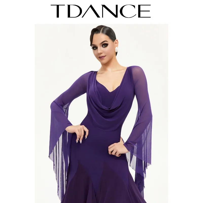 Customized TDANCE Balloom Modern Dance Competition Dress Purple National Standard Dance Performance Dresses Tango SM20