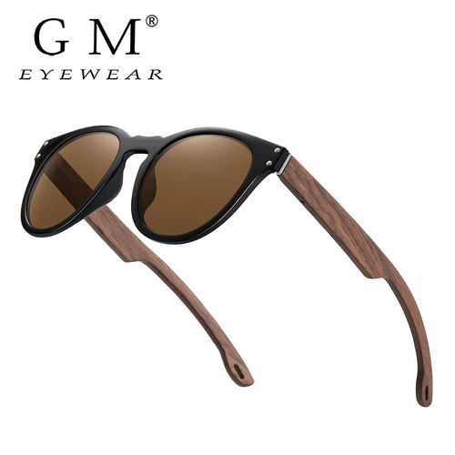 Gafas de sol GM de madera natural, gafas de sol polarizadas de moda para hombre, gafas de sol de nogal negro, gafas de sol de policarbonato UV400 8021