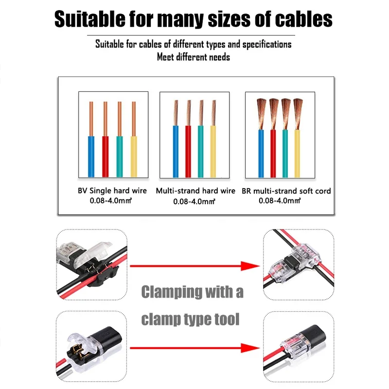 10-50Pcs Fast Pluggable Wire Connector 2Pin Wiring 8-22AWG For LED Car Household Splice Electrical Cable Crimp Terminals Tools