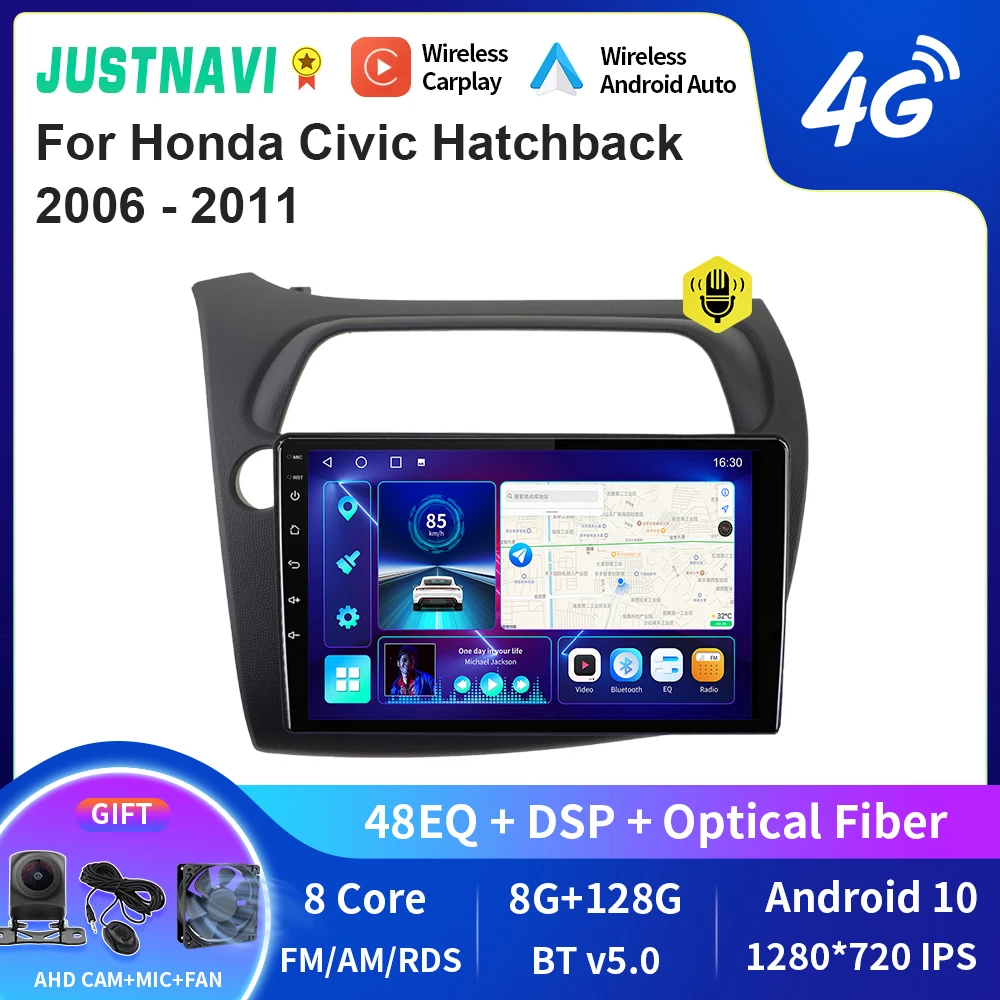 

JUSTNAVI QT10 Android For Honda Civic Hatchback 2006 - 2011 Stereo Car Radio CarPlay Multimedia Autoradio GPS Video Player 2 Din