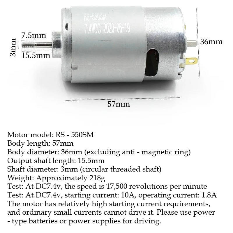 มอเตอร์ RS-550SM ดีซี 7.4 โวลต์ 17500 รอบต่อนาที แกนเกลียว มอเตอร์ความเร็วสูง สำหรับเครื่องปั่นน้ำผลไม้ อุปกรณ์ DIY