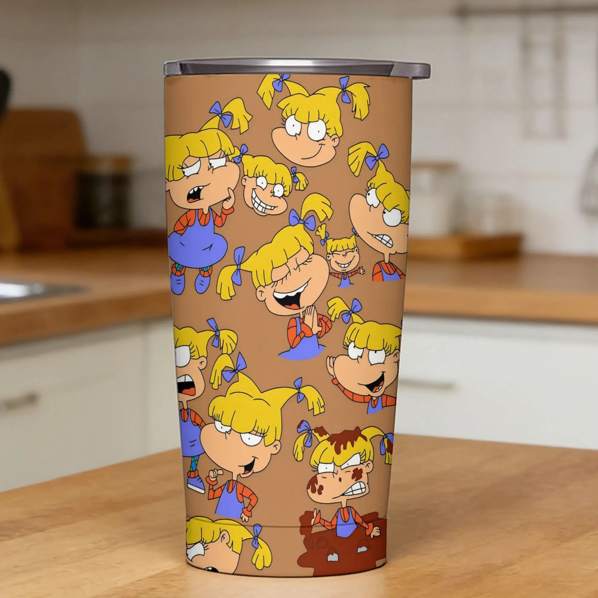 Vaso Térmico de Acero Inoxidable con Diseño de Tommy y sus Amigos de R-Rugrats, con Pajitas, Taza Térmica de Playa, Botella de Agua de Gran Capacidad para Bebidas Calientes