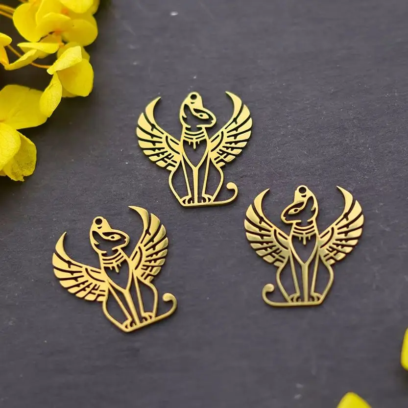 3 قطعة أجنحة الملاك القط المصري آلهة باستيت سحر أقراط قلادة اليدوية الفولاذ المقاوم للصدأ قلادة لصنع المجوهرات الحرفية