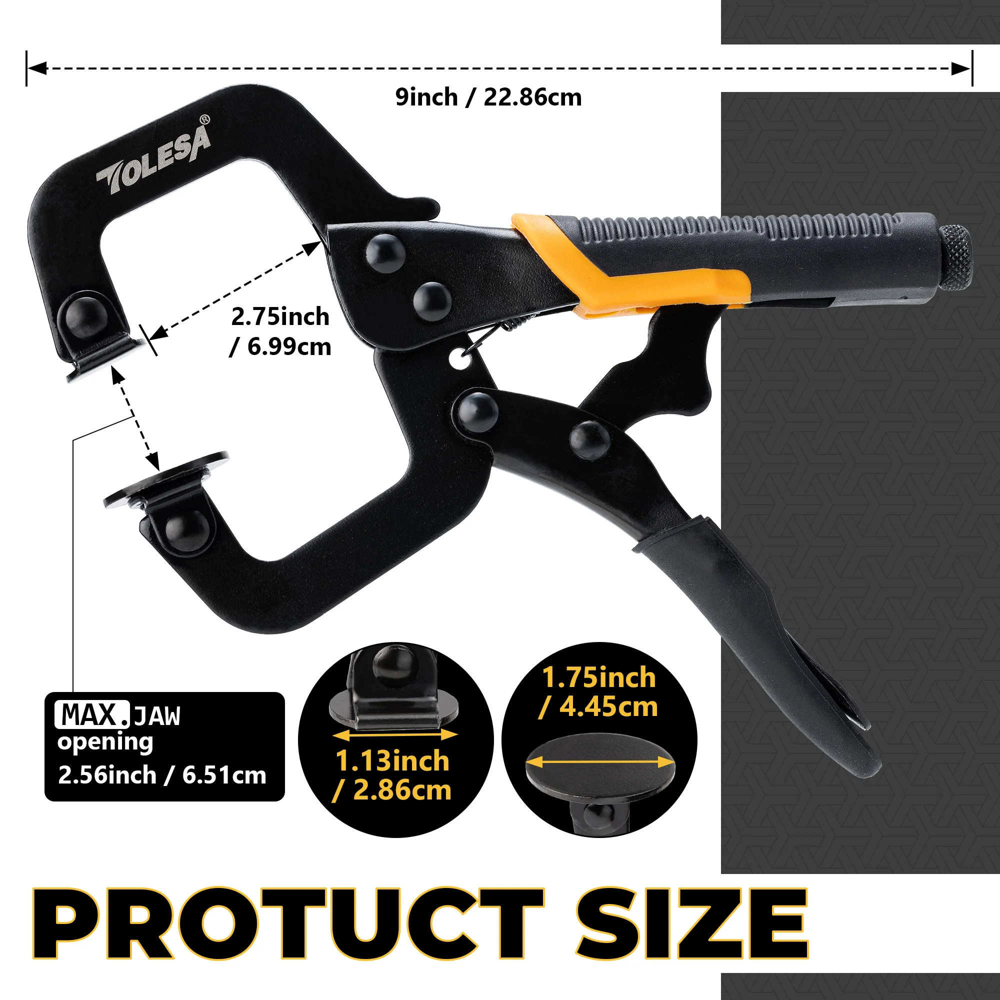 TOLESA  9'' Face Clamps Pocket Hole Clamps for Woodworking, 2PCS C Clamps with Adjustable Swivel Pads for Welding, Positioning