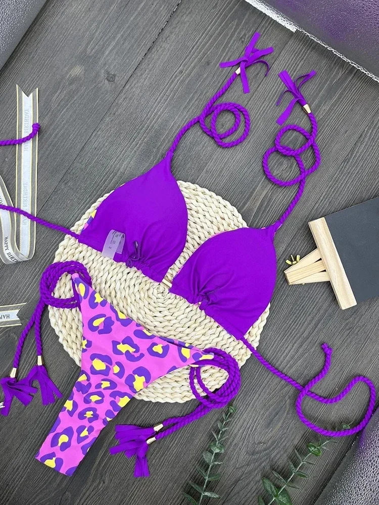 Swimwear Women Sexy Zebra Striped Bathing Suit Leopard Printed Bikini Set Tie Dye Two-piece Drawstring Beachwear Biquinis