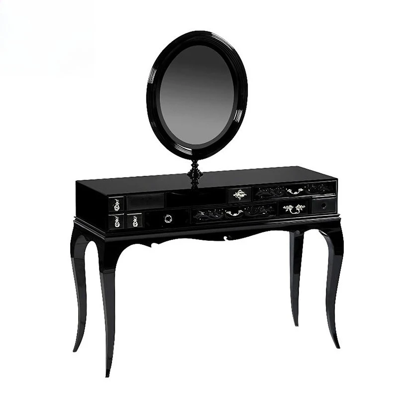 

Luxury high-end creative solid wood dresser villa light luxury mirror makeup table