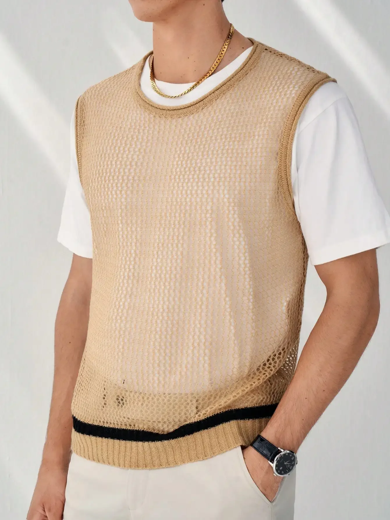 Casual Loose Solid Color Men Knit Vest Sleeveless