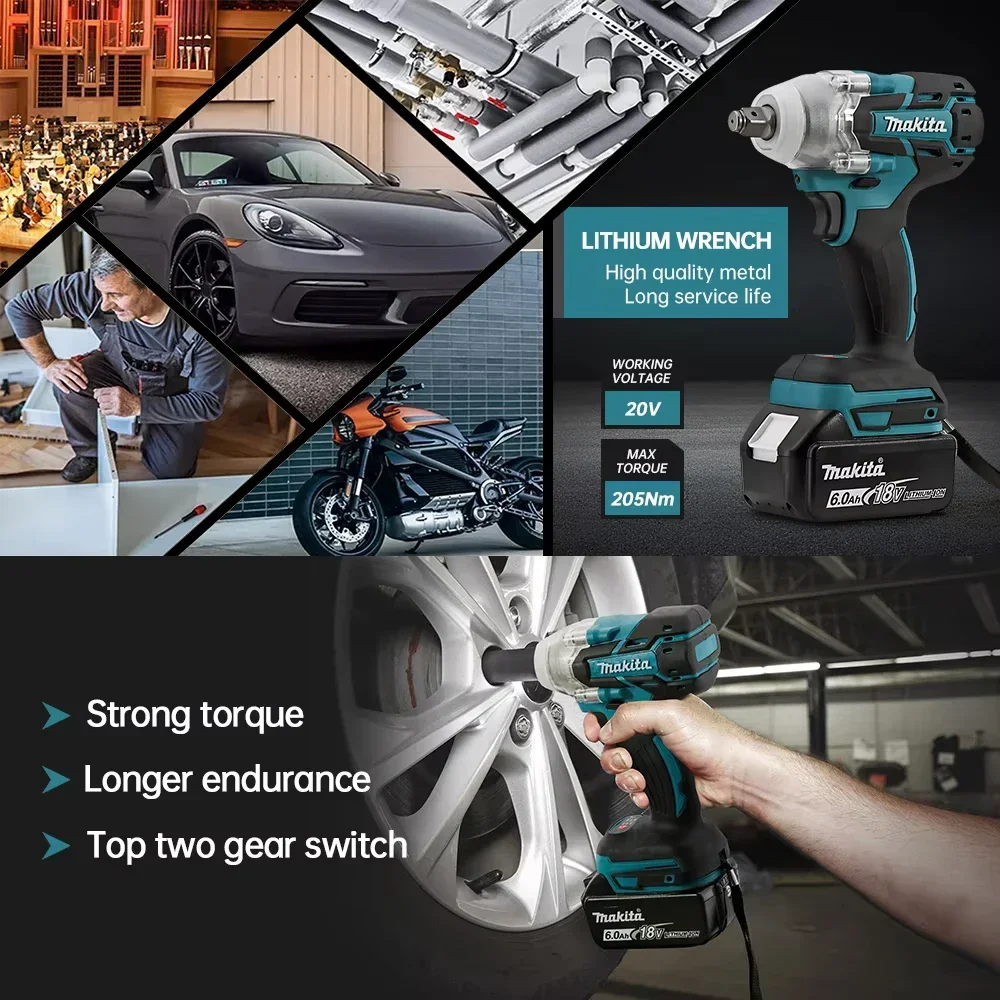 

Makita DTW285 280N.M Torque Brushless Electric Impact Wrench Cordless Electric Drill 1/2" Wrench Power Tools For 18V Battery