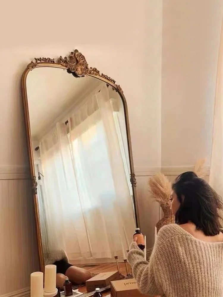 Premium Nordic wall mounted full body mirror, carved pattern fitting, floor large, dressing