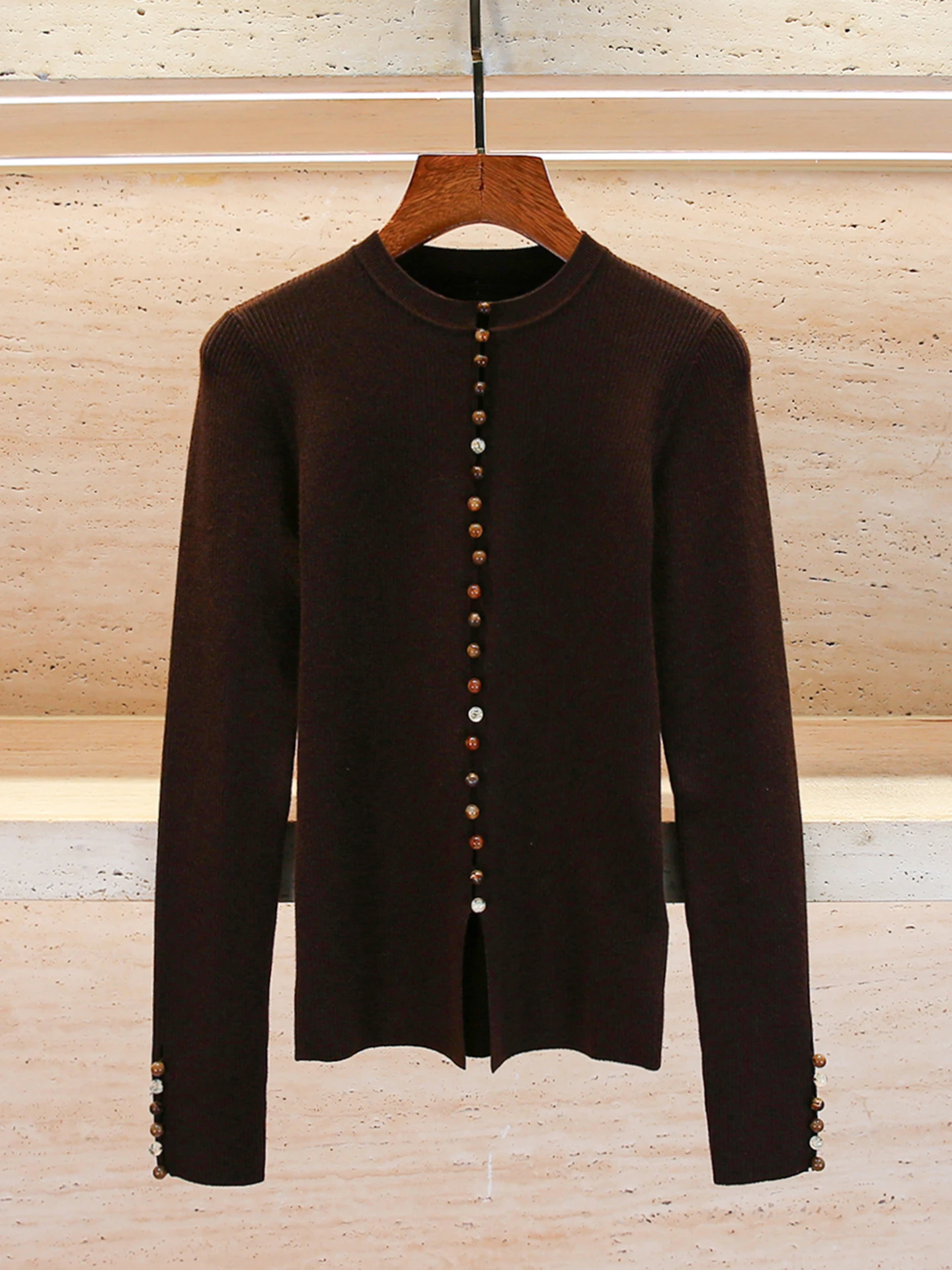 

Slimming Knitted Sweater Women's Faion Sle Commute Simple Regular Fit Long Sve Button round Ne Pure Color Casual Top