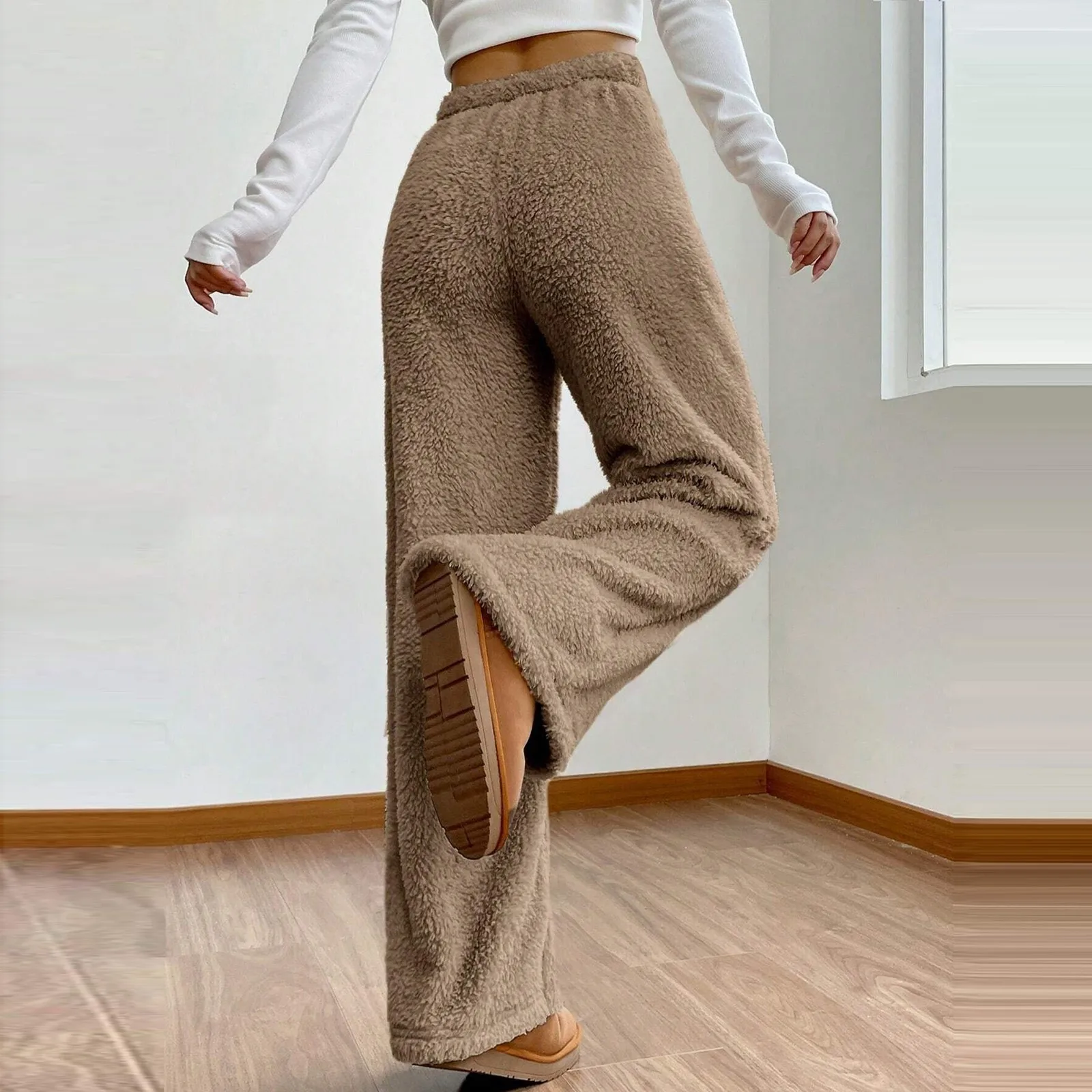 Pajamas Pants For Women Warm Winter Solid Color Sleepwear Pyjamas Plush Pants Women Nightwear Fashionable Home Wear Trousers