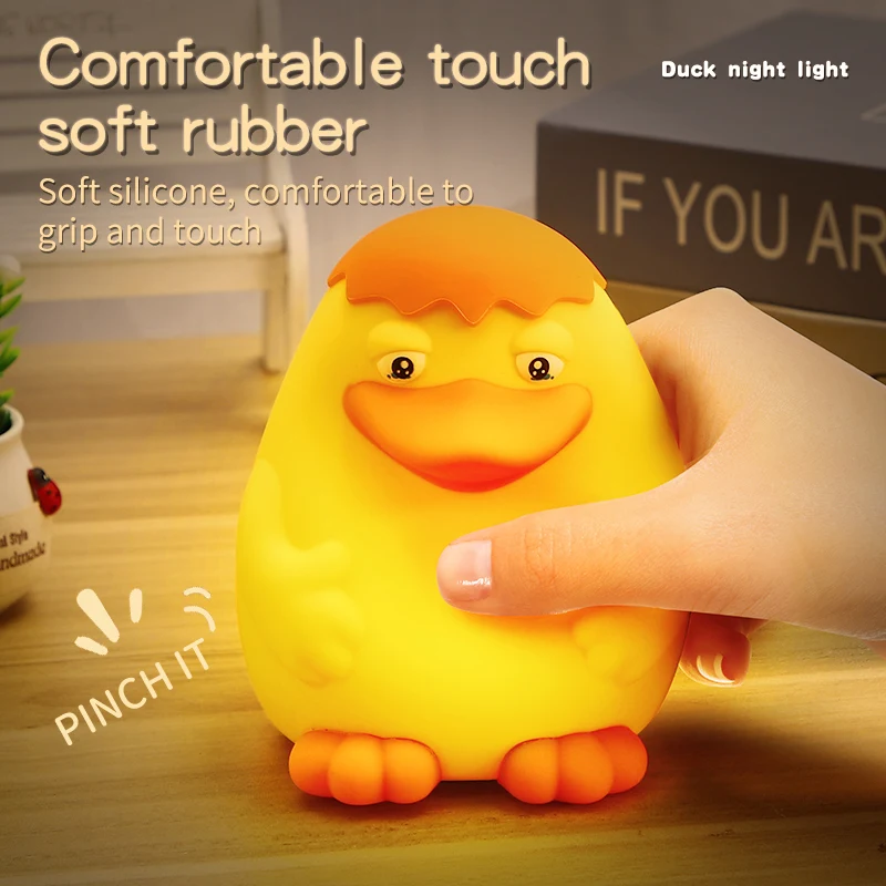 Cute Duck Night Light Warm Light Protect Eyes Long Lasting Bedside Decoration Comfortable Touch Charging Silicone Lamps