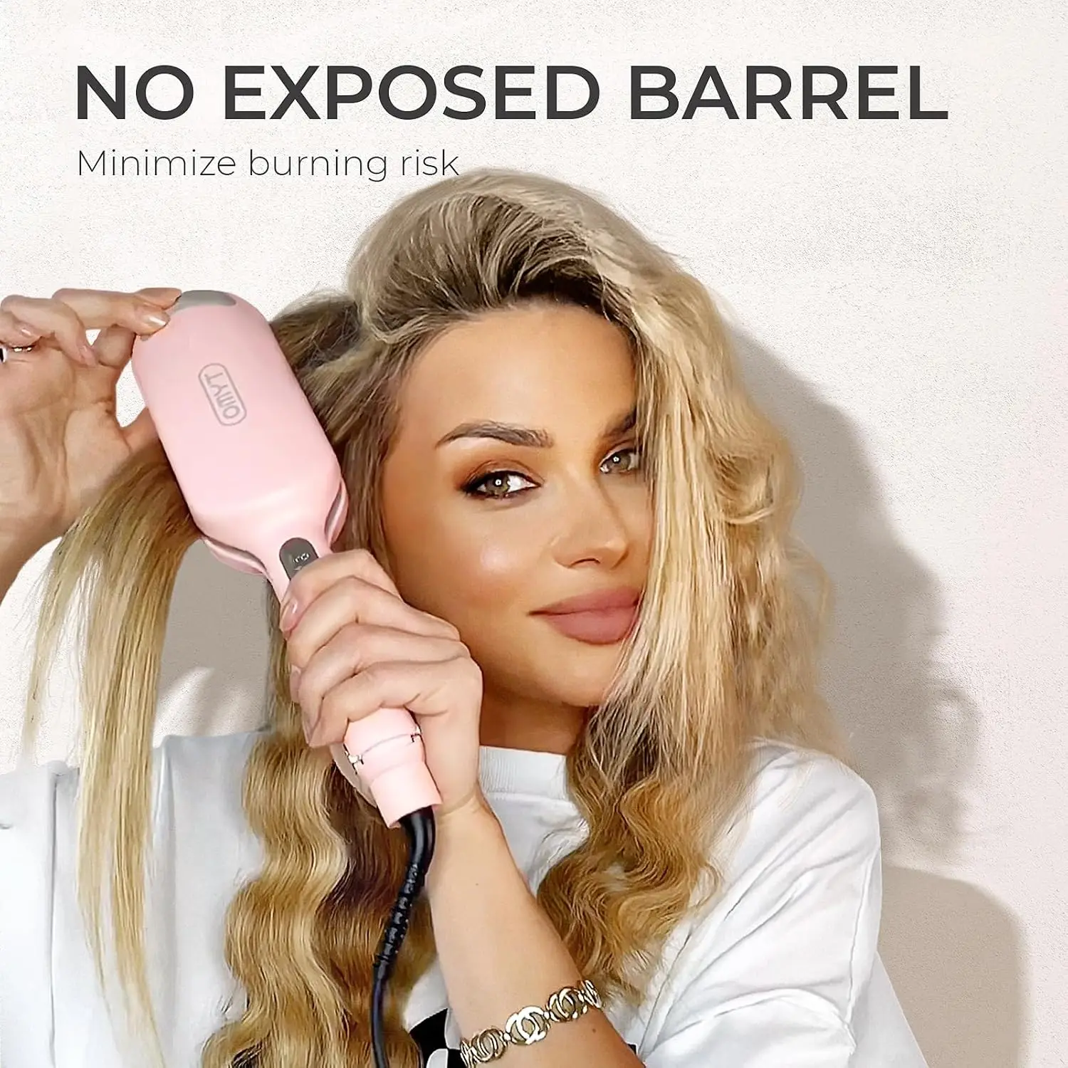 1.25 Inch 3 Barrel Curling Iron for Beach Waves, Ionic Ceramic Hair Crimper, Anti-Scald, Dual Voltage, Easy Clamp, Fast Heating - view 5