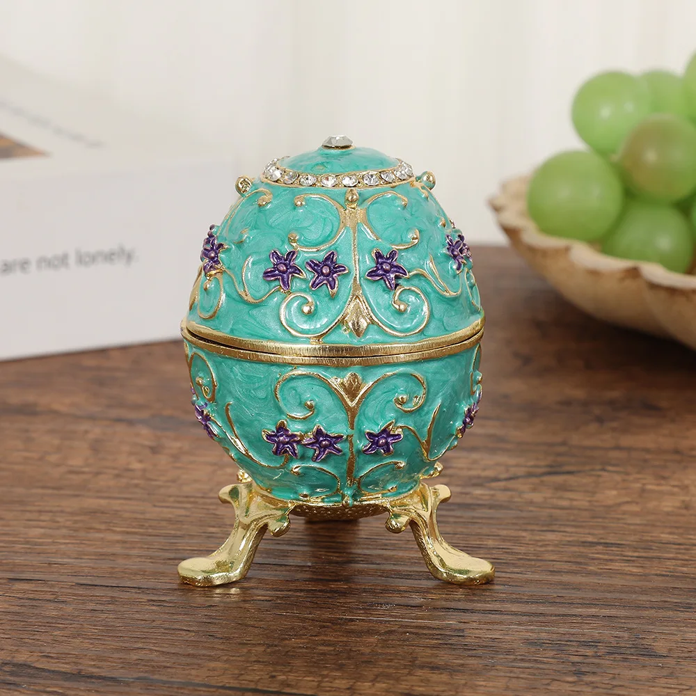 Russian Enameled Easter Egg Jewelry box Hand Painted Jewelry Trinket Box for Home Decor Necklace Earring