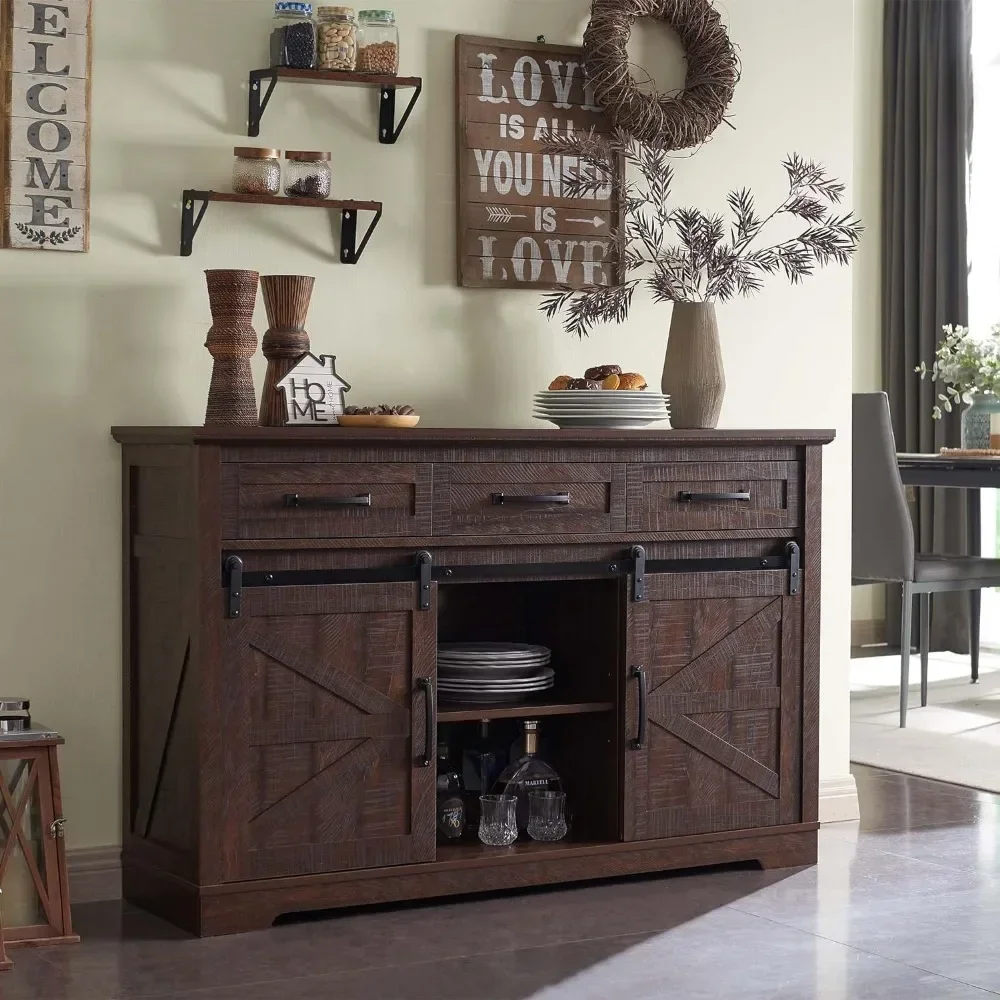 Sideboard Cabinet with 3 Drawer, Sliding Barn Door, Combines Functionality Aesthetics and Space Utilization, Livingroom Cabinet