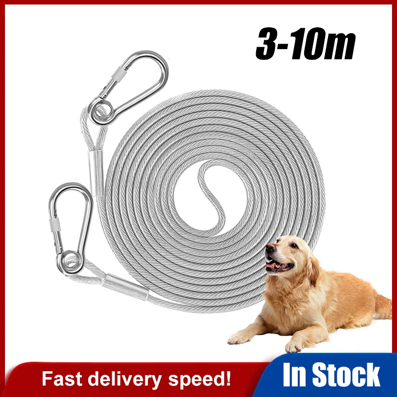 3-10M Double-Headed Dog Tie Out Cable Leash Raction Rope Metal Buckle Steel Wire Anti-Rust Training Collar Outdoor Dogs Strap
