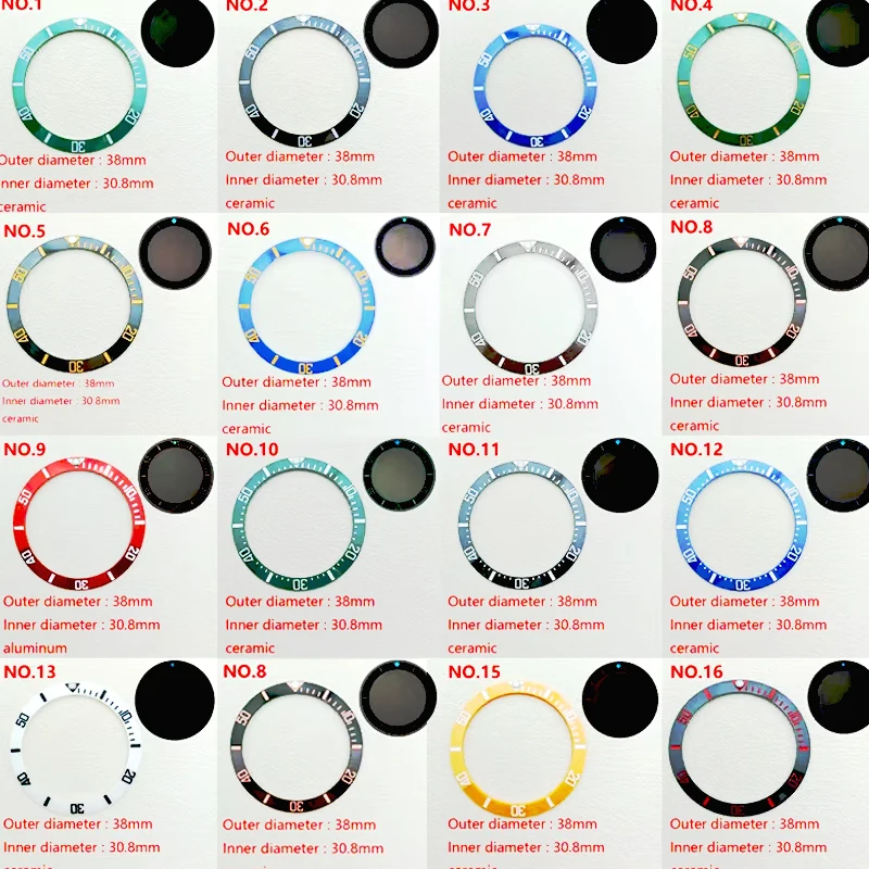 38*30.6mm Green blue luminous ring ceramic inset Blue coffee white Green yellow purple pink watch bezel repair accessories