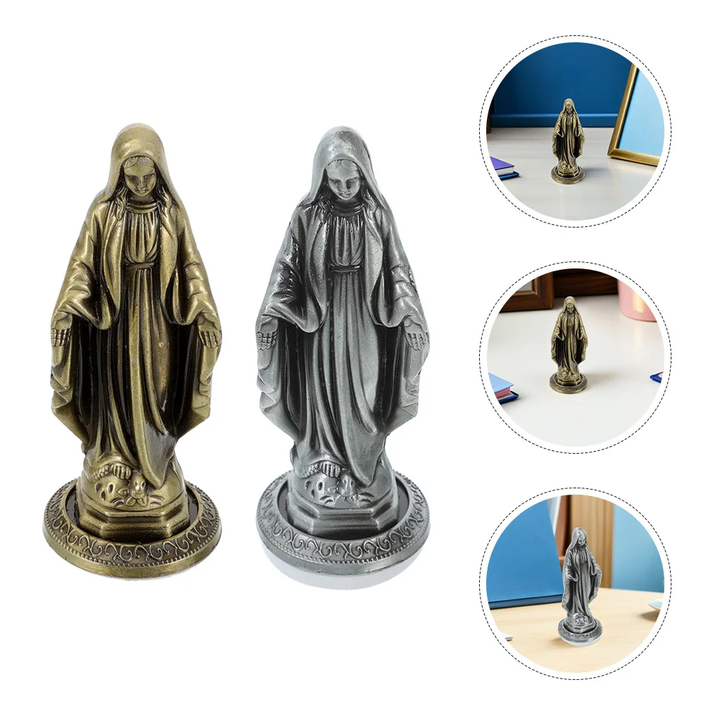 

2Pcs Vintage Mary Statue Alloy Religious Home Decor Elegant Tabletop Spiritual Figure for Indoor Blessing and Devotion