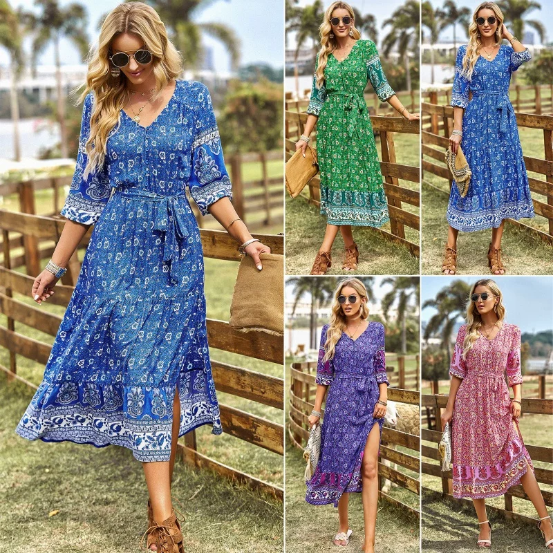 

DY-Floral Dress Women's Summer Bohemian Casual Vacation Style Long Dress