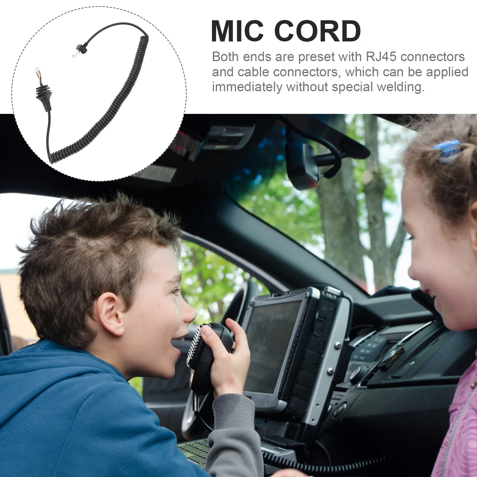 

Hand Wire Spring Coil Microphone Cable Handheld Replacement Cord for Radio Car Child