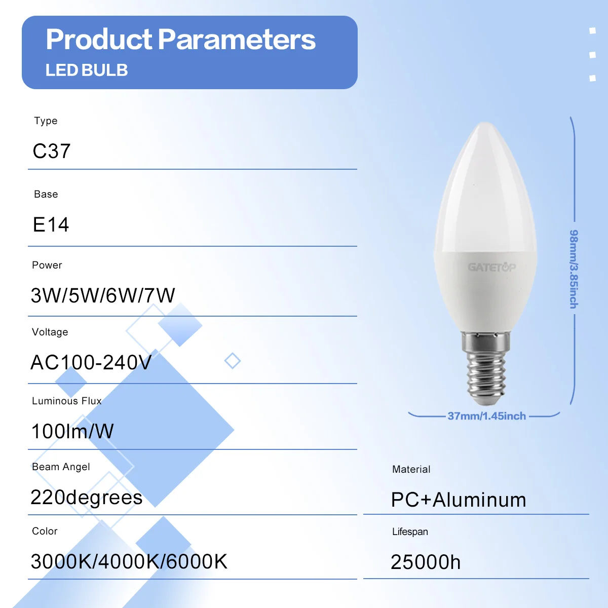 1-10PCS Led E14 Candle Bulb 110V 220V E14 3W 5W 6W 7W Light Bulbs Lamp for Indoor Decor Bedroom and Living Room Light