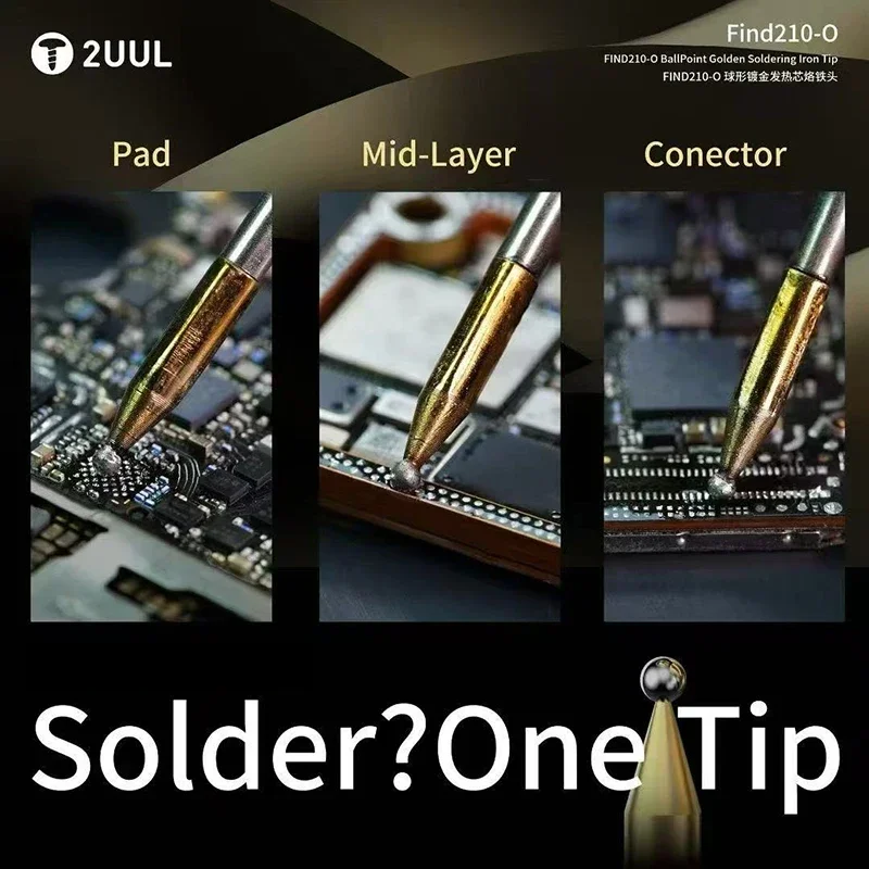 

2UUL FD15 FIND210-0 BallPoint Golden Soldering lron Tip Fast Condactive Uniform Heating for Repair SMD IC Soldering Tools