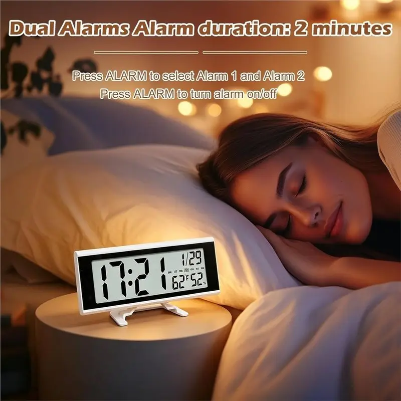 [NEW!A08R】 Digital Alarm Clock-Desktop LCD Display Electronic Clock With Backlight, Battery-Powered, 12/24-Hour Date Day