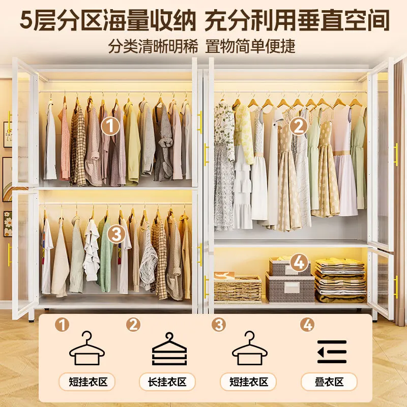 Steel home wardrobe for bedrooms and rental apartments, easily assembled iron sheet metal combination wardrobe