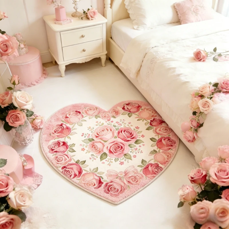 Heart Shape Bedroom Decor Pink Carpet Thick Plush Carpets for Living Room Fluffy Soft Bedside Floor Mat Washable Lounge Rose Rug