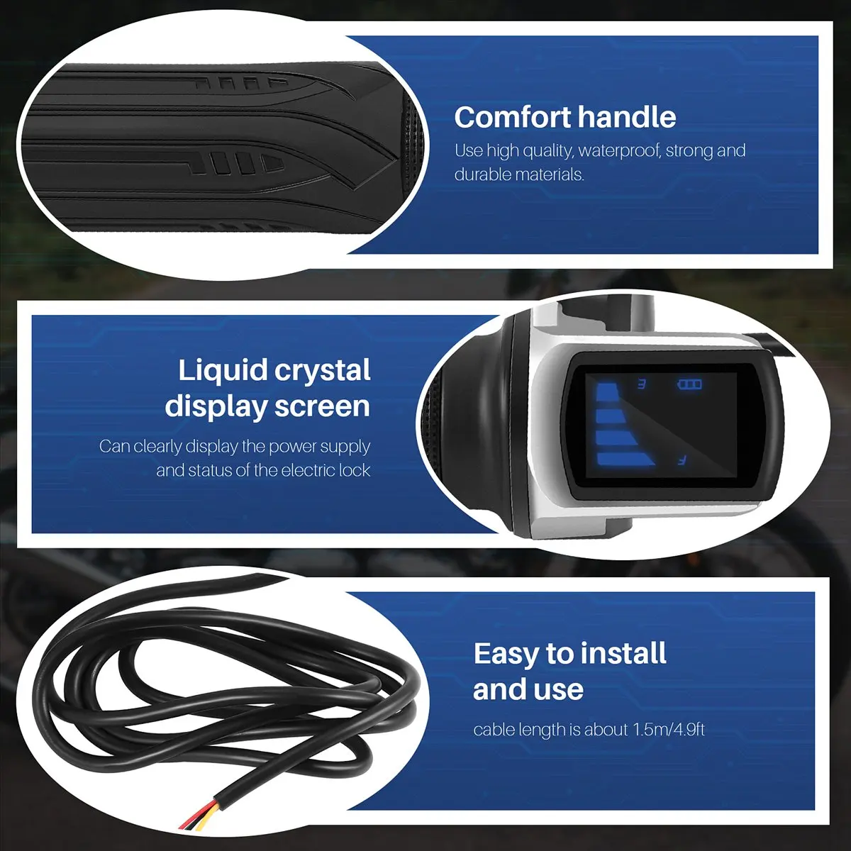 Sports 36V Electric Bicycle Scooter Speed Throttle Grip LCD Display with Switch EBike Twist Throttle Accelerator Handlebar Grip