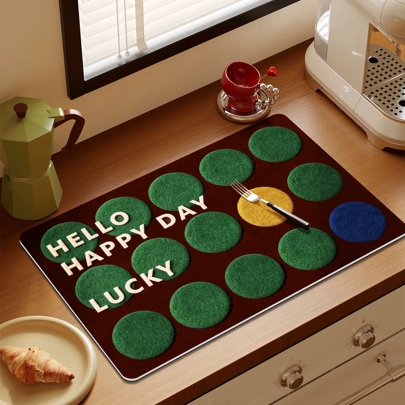 Plaid Dish Drying Mat Super Absorbent Quick Dry Kitchen Countertop Drain Mat Non Slip Heat Resistant Coffee Bar Tableware Pad