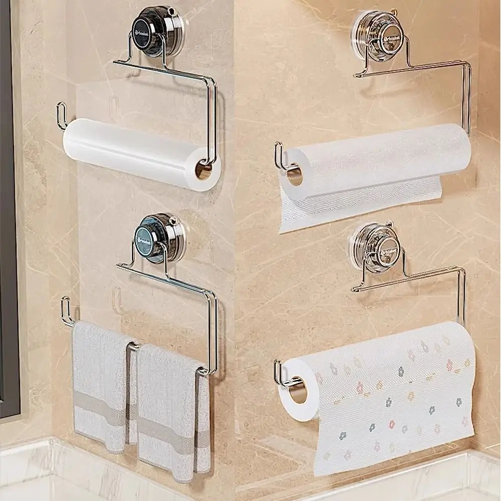 

Strong Suction Cup Kitchen Tissue Holder Rotated Rust-proof Cling Film Storage Rack Reusable Wall Mounted Paper Towel Hanger