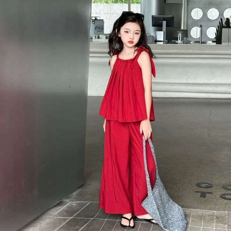 Costume pour enfants à bretelles 2025, vêtements d'été pour filles, ensemble pour adolescentes de 10
