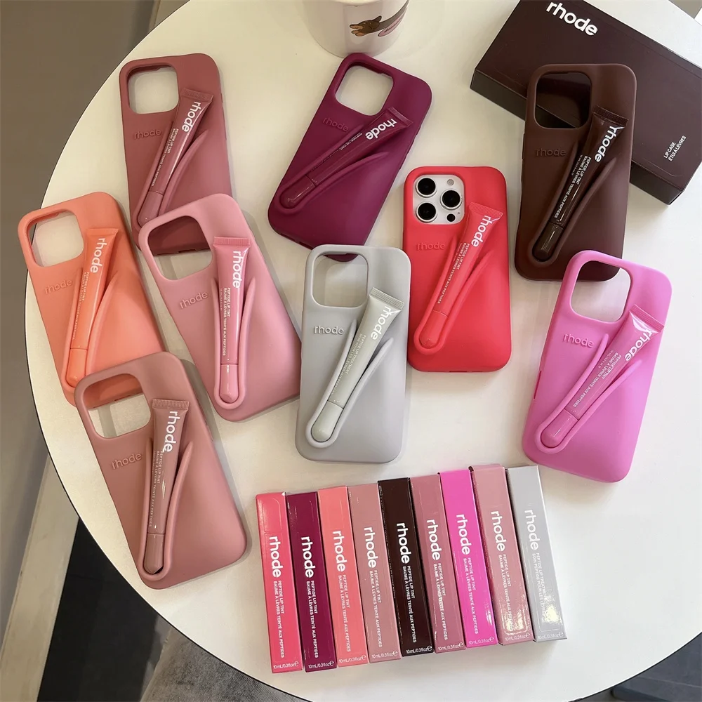 

Newest Trendy RHODE Phone Case Protector Cover For iPhone 16E 15 16 17 Pro Max 14 13 12 11 Lipstick Portable Soft Silicone Cap