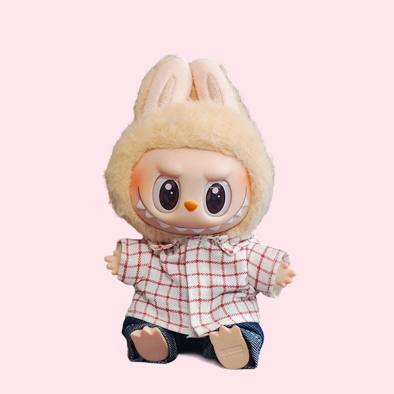 17cm Mini Doll'S Clothes Outfit Accessories For Labubu V1 V2 Striped overalls hats glasses shoes Cool handsome Clothing Gift