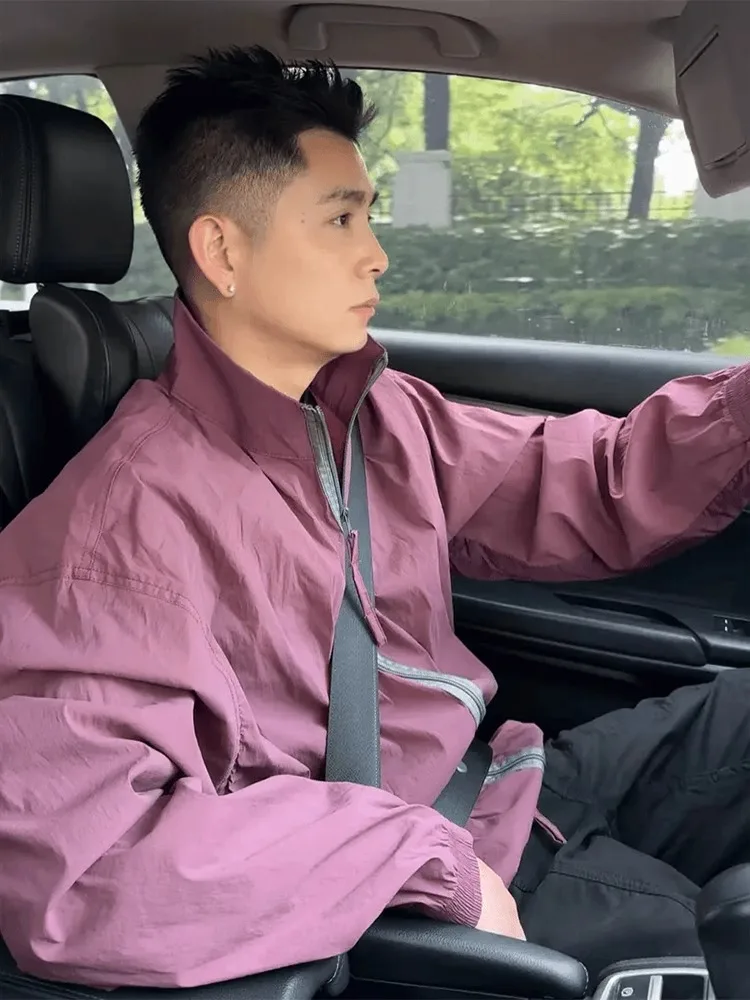 

American Sle Loose Fit Thin Ice Silk Qui Dry UV Protection Zipper Мужская летняя мода Солнцезащитный крем Jaet Cool Sle Long S...