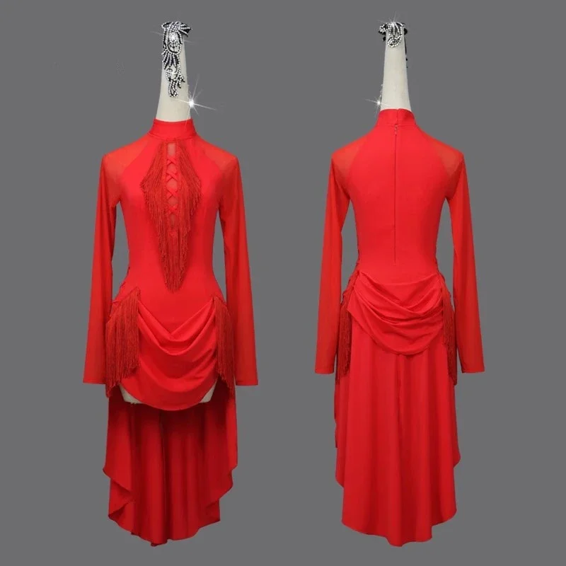 Robe de Concours Professionnel de brevLatine Rouge pour Femme, Jupe Courte Sans Bretelles Sexy, Vêtements de Pratique de Salle de Bal pour Fille, 2024