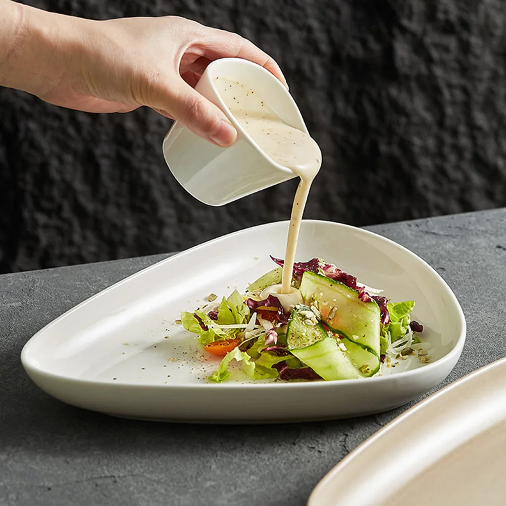

1Set Elegant Irregular Pebble Shaped Porcelain Salad Plate Multifunction Food Tray with Sauce Cup Plates Restaurant Food Plate