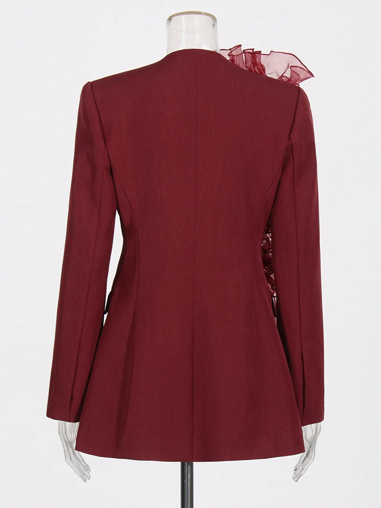 TWOTWINSTYLE Solid Spliced Appliques Slimming Blazers For Women Notched Collar Long Sleeve Party Chic Blazer Female Fashion New