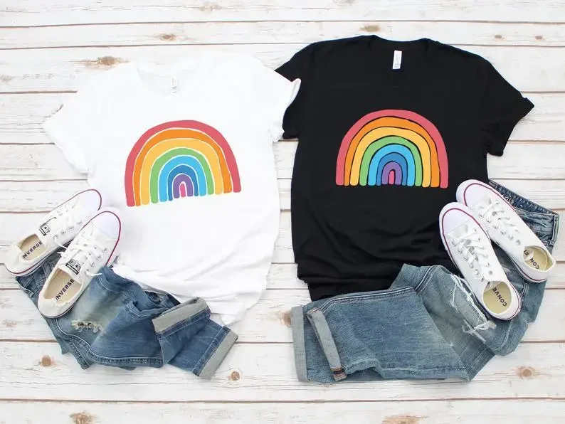 

Rainbow tshirt Choose Happy Women's Clothing unisex shirt Good Vibes Be Kind Positive Womens Tees 100% cotton top Drop shipping