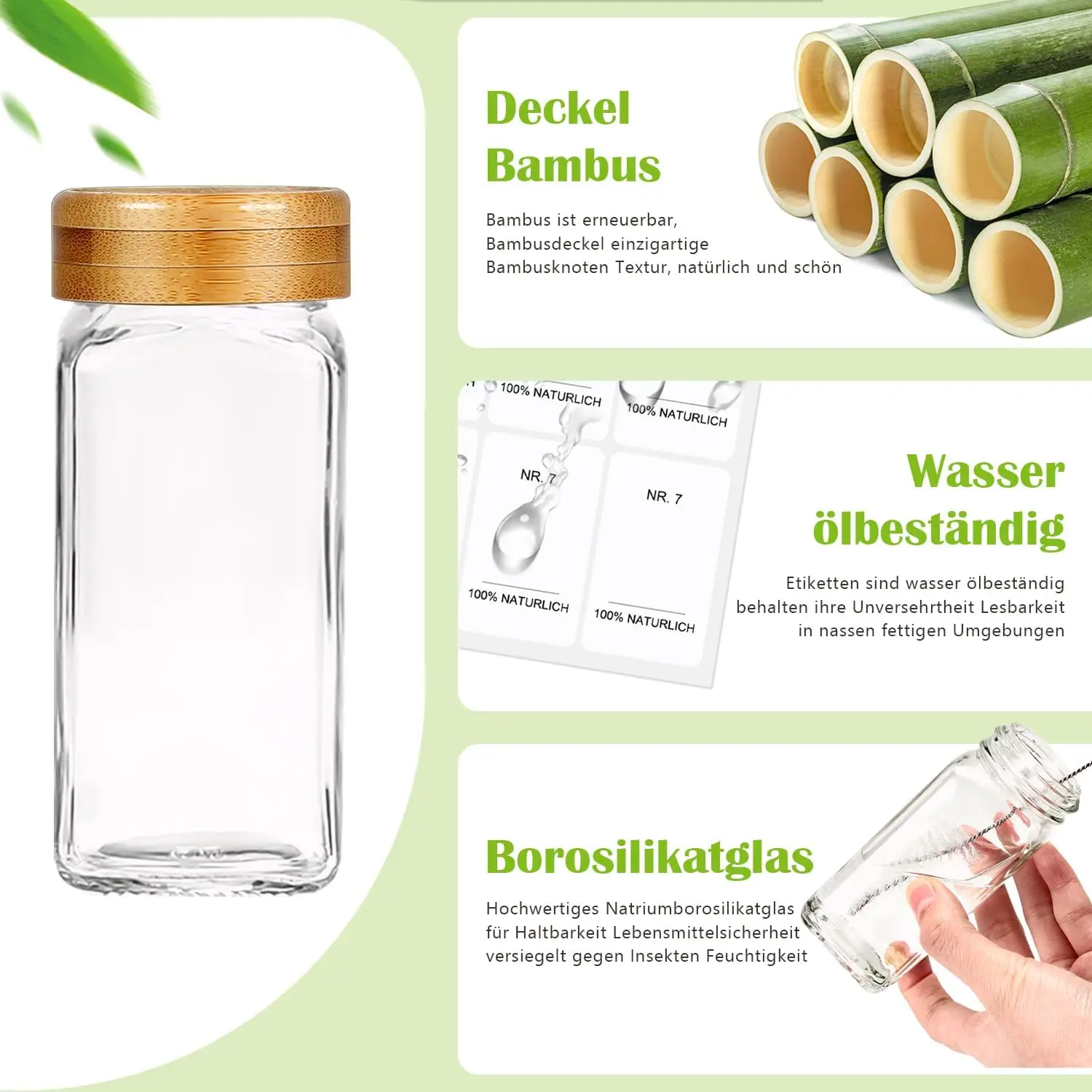 SIAZIH 120ml Öko-Gewürzgläser-Set mit Bambusdeckel, 35 Gewürzgläser, Perfekter Küchen-Gewürz-Organizer – Detail 3